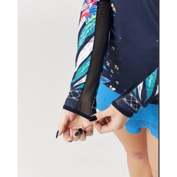 Lucky in Love Womens Large Long Sleeve Rash Guard Mesh Trim Tennis Top - Picture 3 of 14